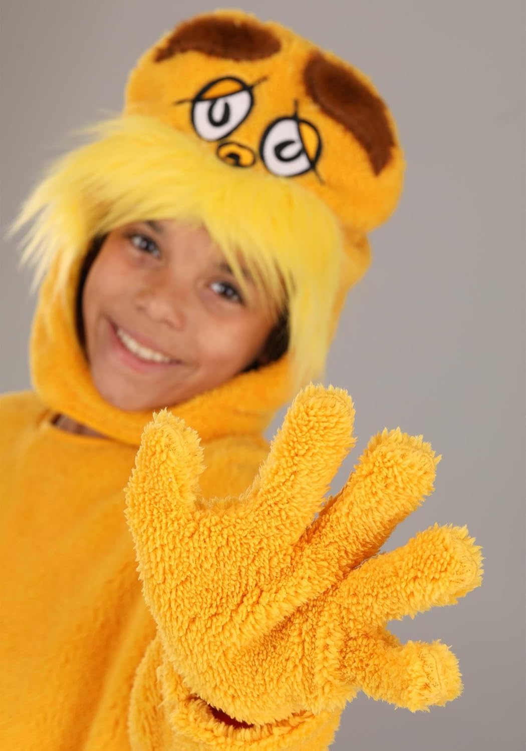 Child Dr. Seuss The Lorax Costume - Deluxe Jumpsuit with Plush Hood, Hand Covers, and Foot Covers, Microfiber Fleece