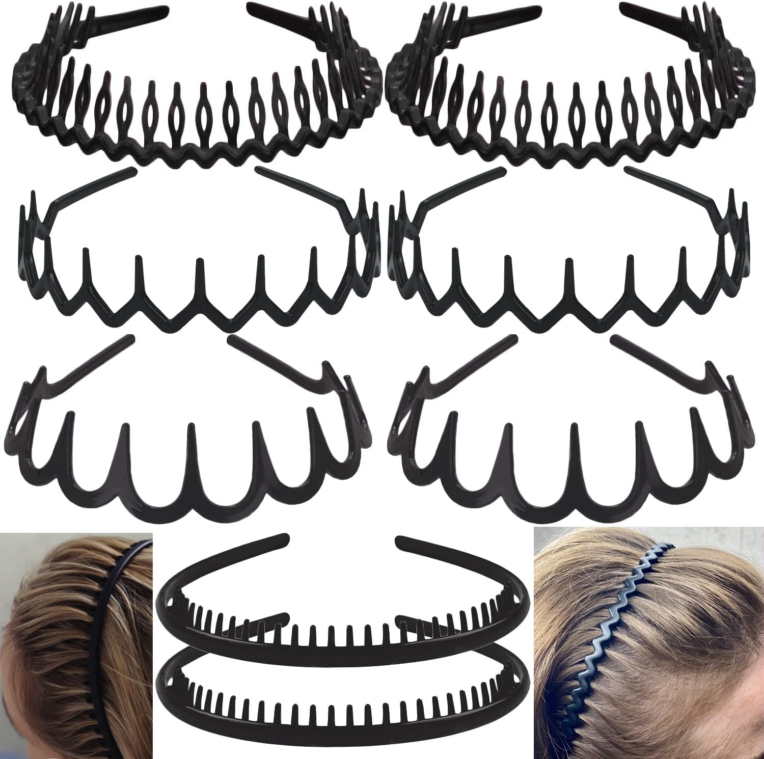 Set of 2 Plastic Headband Zigzag Headband Sharks Tooth