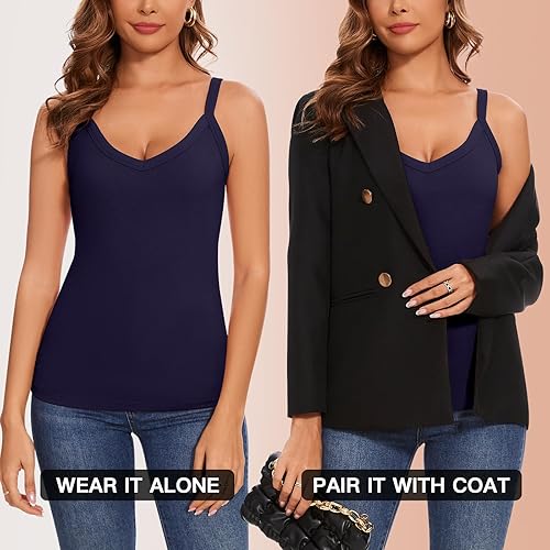 Miniatura 2 de WOWENY Camiseta sin mangas de forro polar térmico para mujer, cuello en V, camisola, capa base cálida, camisola, chaleco de camisola, ropa interior