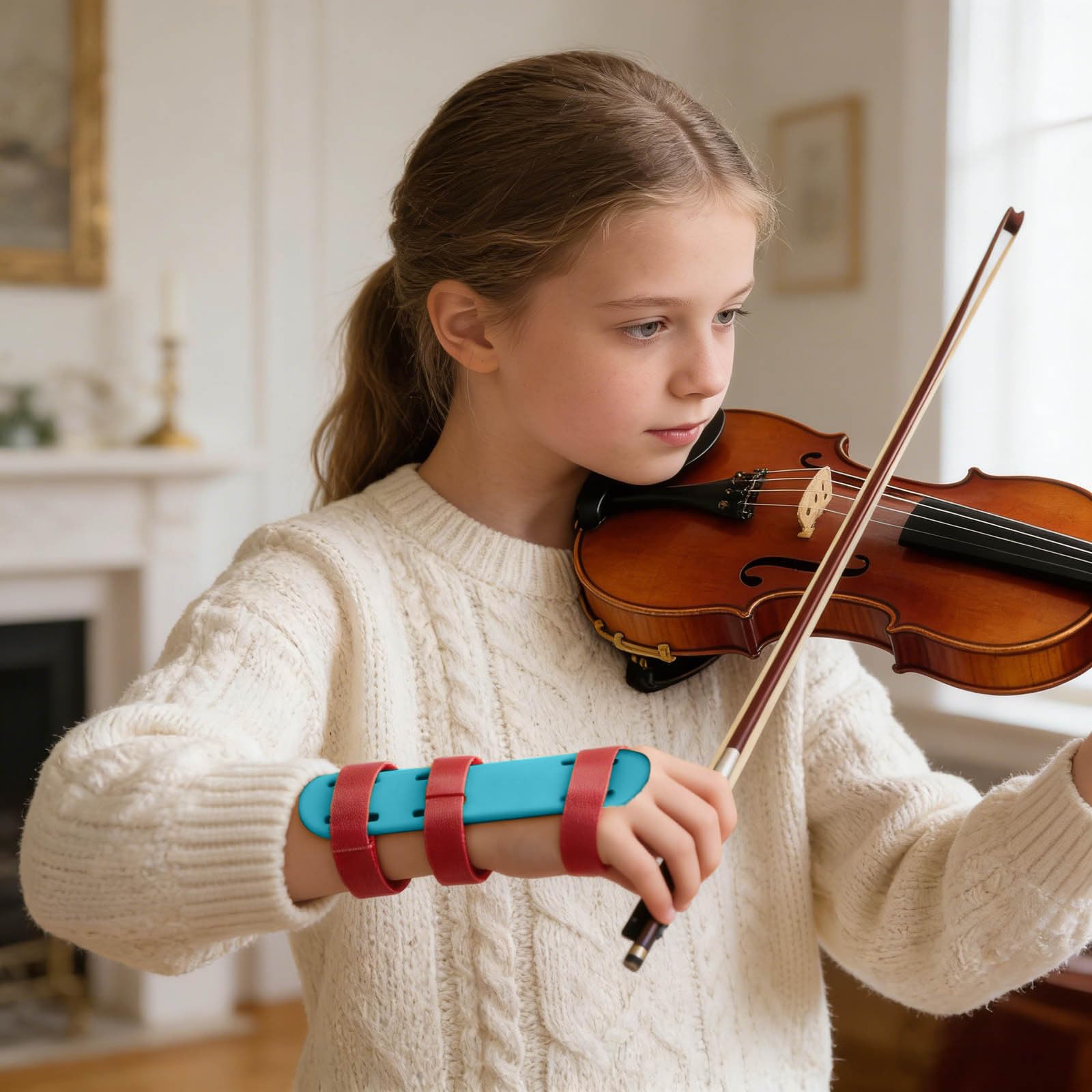 Violin Wrist Practice Aid - Adjustable Corrector for Kids and Beginners with Breathable Design | Straight Wrist Trainer for Violin Students, Music Lessons, Orchestra, Home or Classroom Use (Blue) — view 7