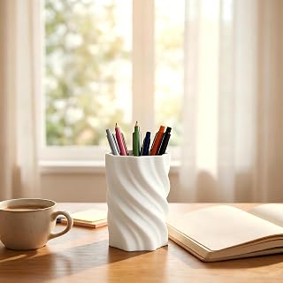 Aesthetic Pen Holder for Desk - Modern Pencil Holder - Cute and Functional Desk Organizer for Office Supplies - Stylish Office Decor Pen Cup
