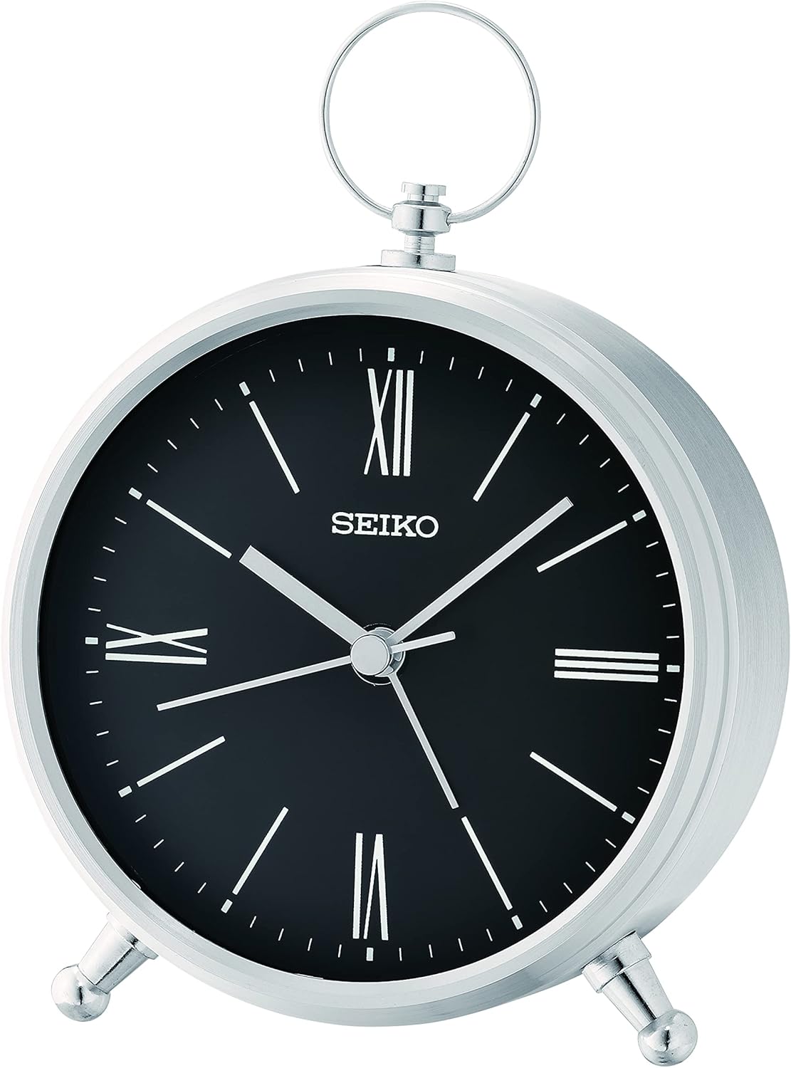 SEIKO QXE063SLH Pocket Watch Style Bedroom Alarm Clock, Silver, 4 Inch