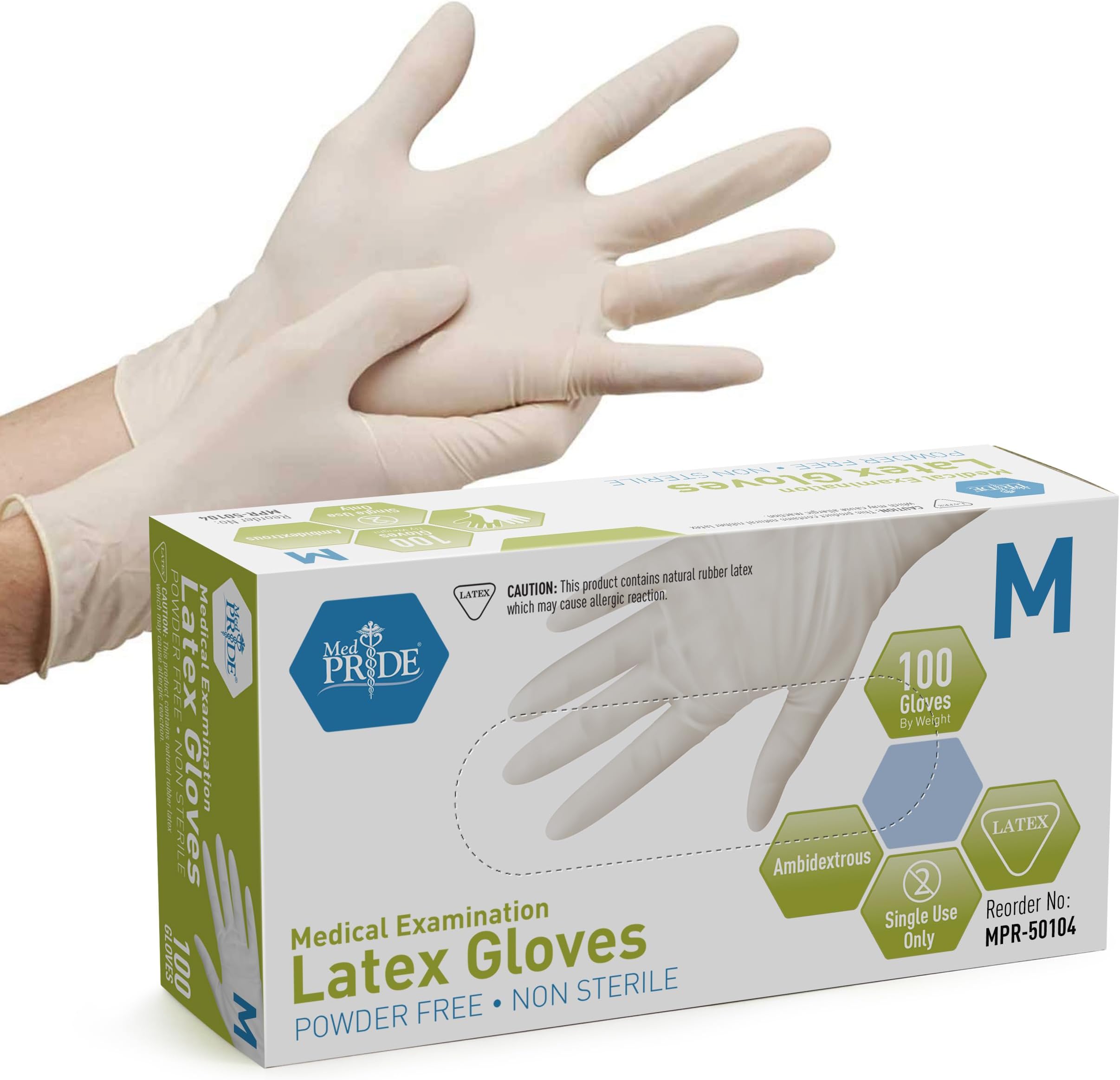 MED PRIDE Medpride Medical Examination Latex Gloves| 5 mil Thick, Powder-Free, Non-Sterile, Heavy Duty Exam Gloves