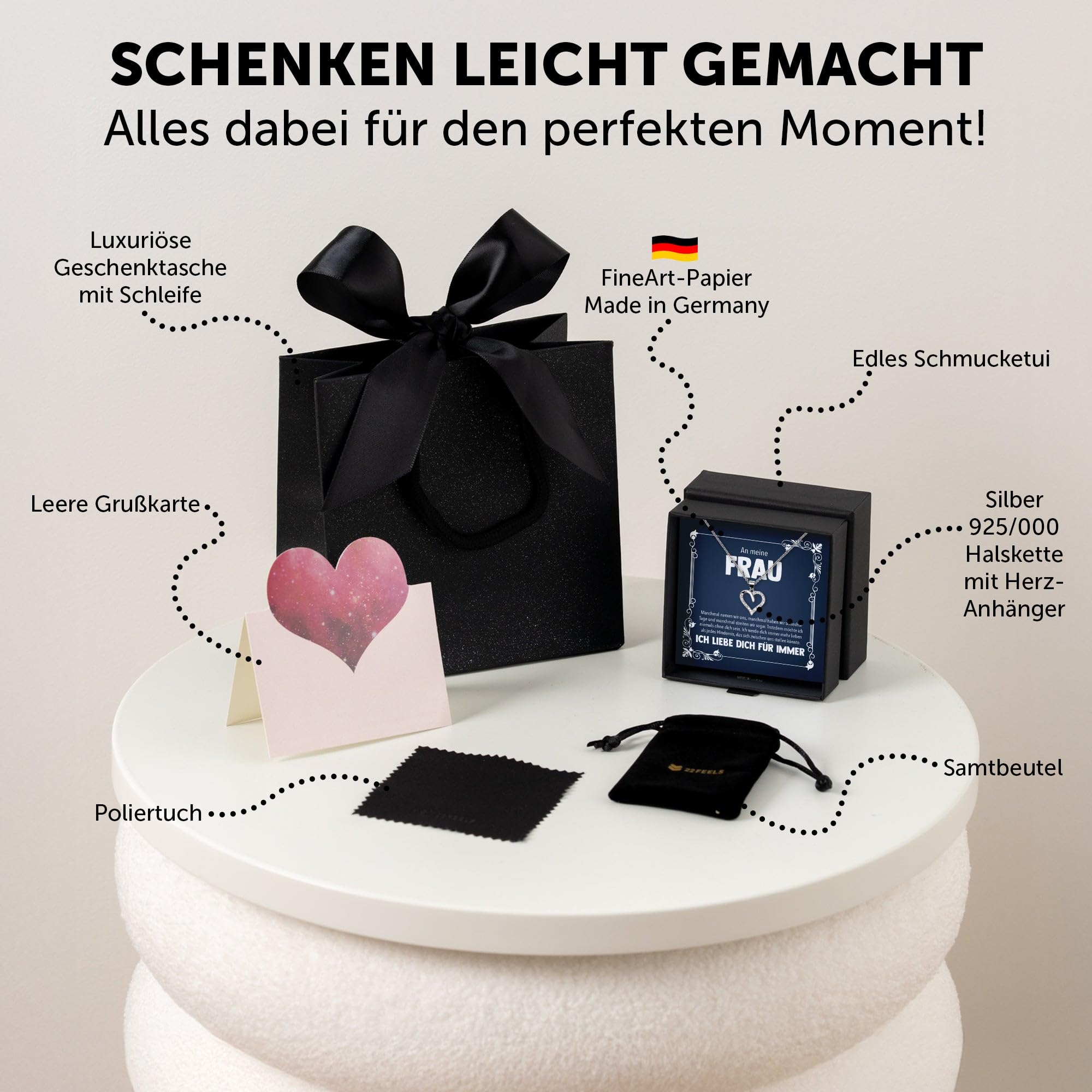 Ehefrau Geschenk Frauen Schmuck Hochzeitstag Valentinstag Geburtstag - Echt Silber 925 Herz Halskette mit Karte