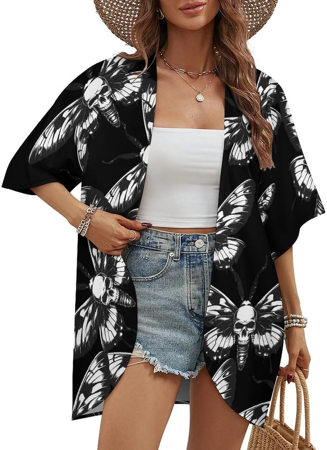 Death's Head Moth Women's Open Front Cardigan Short Sleeves Jacket Lightweight Sweaters Tops