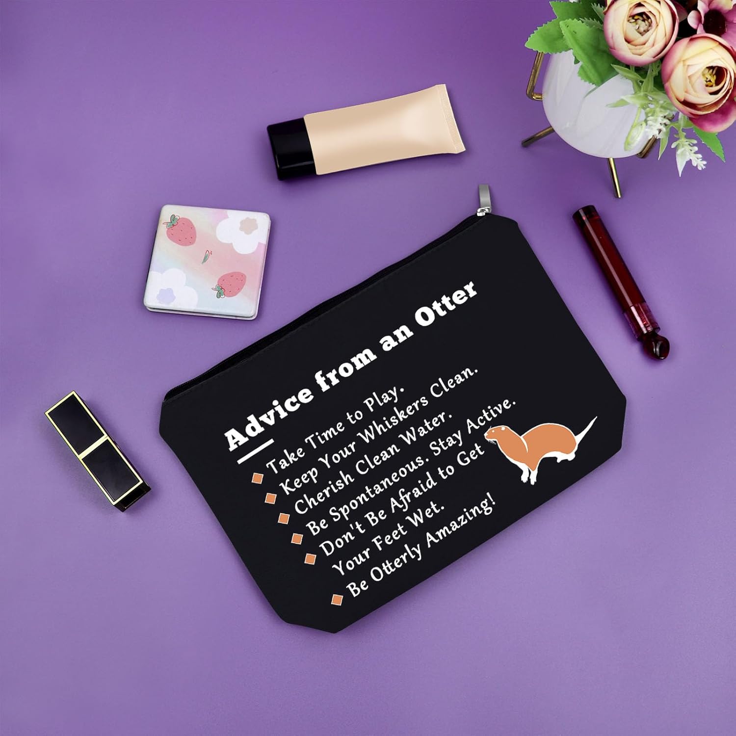 Sazuwu Otter Gifts for Otter Lovers Black Makeup Bag Sea Otter Gifts for Girls Animal Lover Birthday Gifts for Women Cosmetic Bag Cute Otter Gifts for Mom Aunt Sister Christmas Gifts Travel Pouch - Image 7