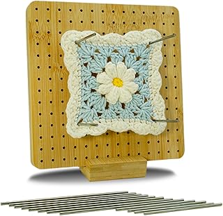 Blocking Board for Crocheting, Blocking Mats for Knitting with 16 Steel Rod Pins, Crochet Blocking Board with Pins for Crochet Knitting Ideal Knitting & Crochet Supplies Accessories 7.8 x 7.8 Inches