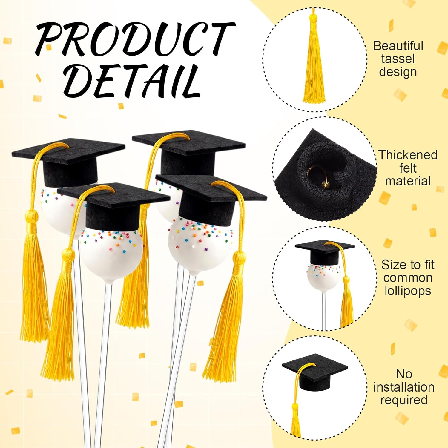 Flutesan Mini Graduation Caps with Tassel Graduation Lollipop Topper Felt Grad Black Hat Decoration 2026 Grad Party Supplies