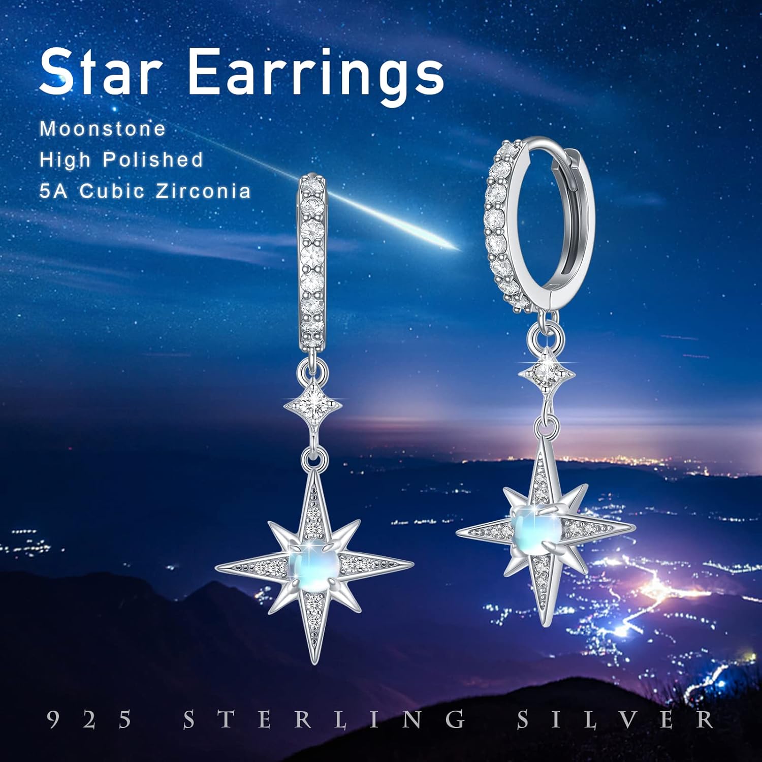 Star Earrings for Women 925 Sterling Silver Star Dangling Drop Earrings with Moonstone/Zircon Jewelry Gifts for Women - Image 6
