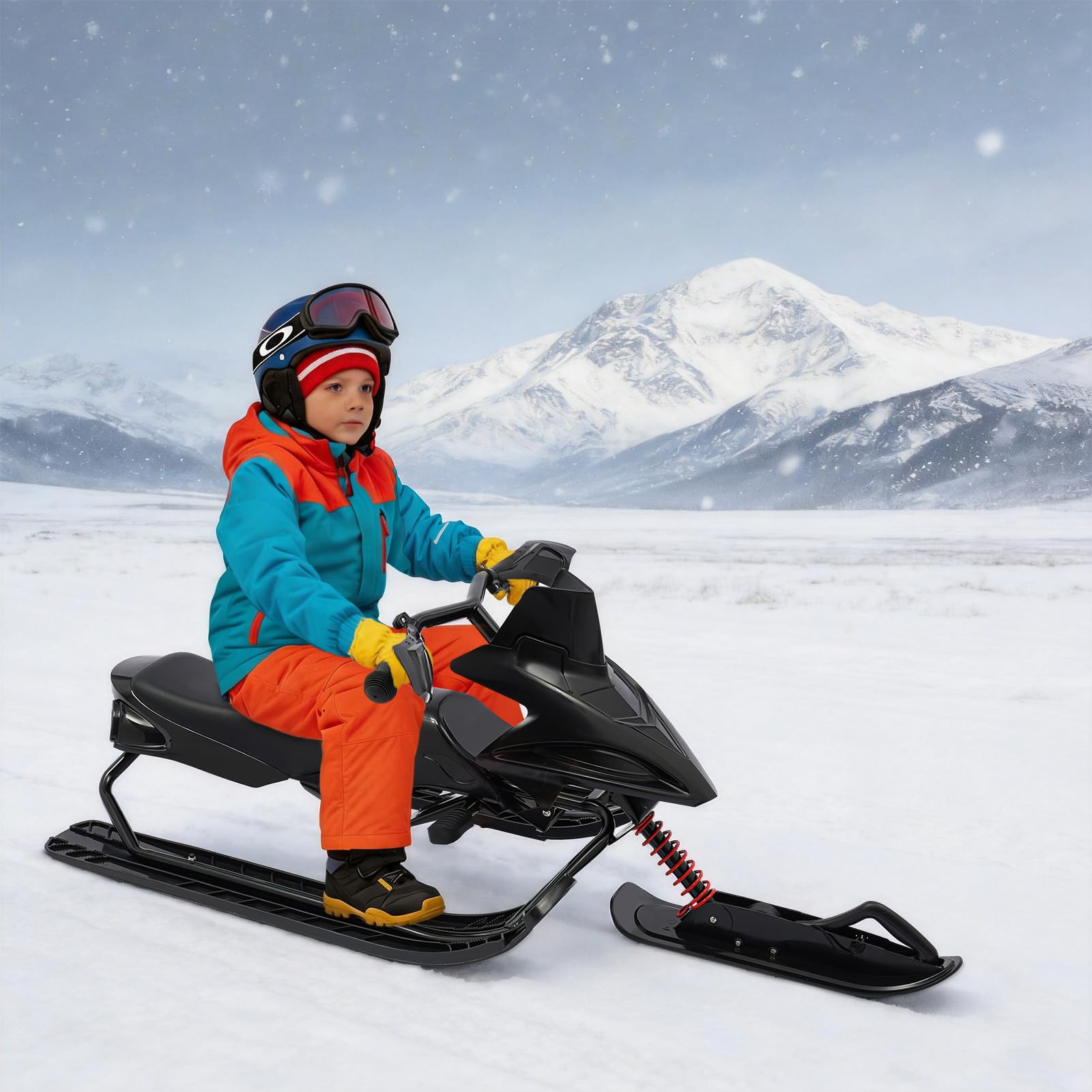 Luge à neige pour enfant - Noir - Cadre en fer avec patins en polyéthylène - 60 kg - Ski