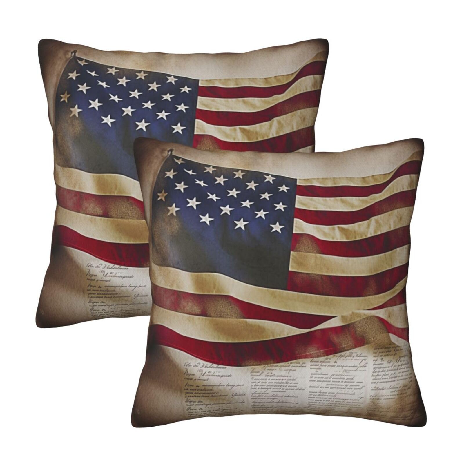 American flag Throw Pillow Cases 2 Pack Square Pillowcases Soft Pillow Protectors for Couch Livingroom Sofa Bed Office Car,30x30 CM