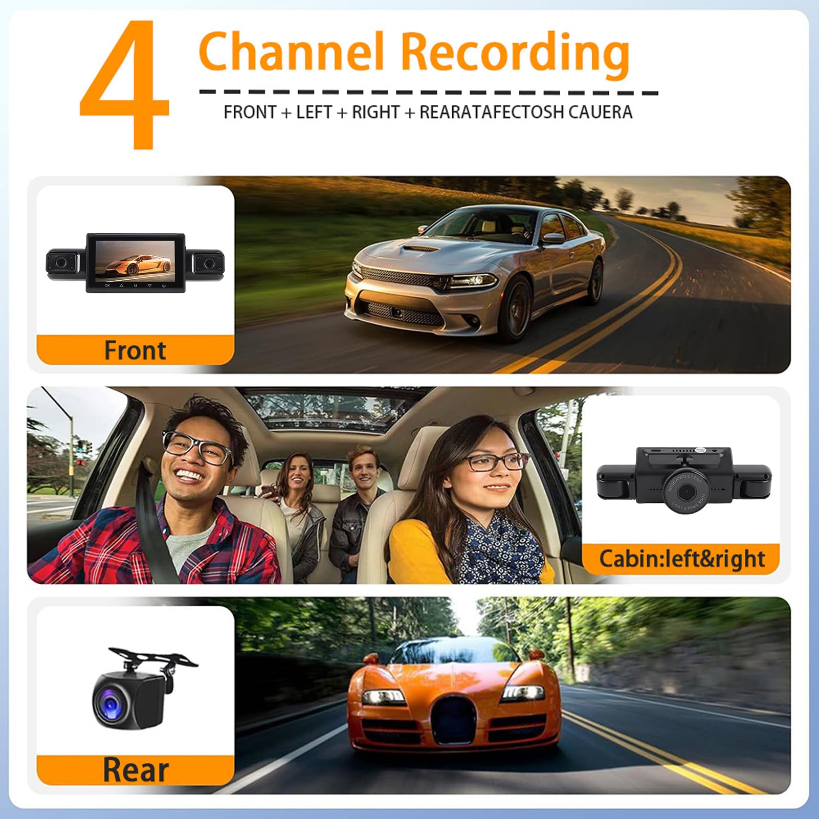 Annadue Fotocamera Anteriore e Posteriore e All'interno e All'interno della Dash Cam, 2K+1080p+2x480p WiFi CASHCAM DASHCAM CAMERA, SUPER Night Vision, Alimentazione più Leggera, con