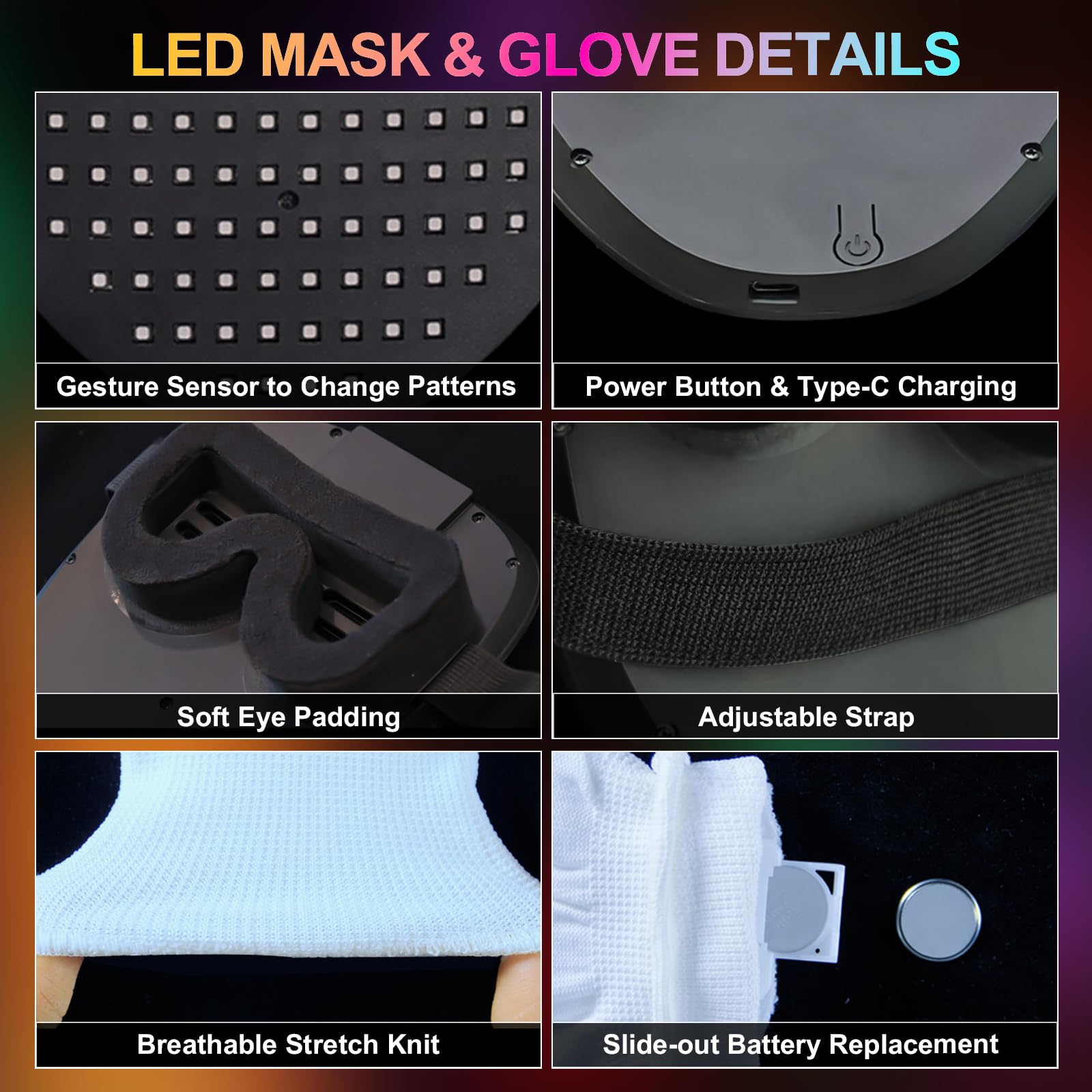 Led-Maske Handschuhe weihnachtsgeschenke Für Kinder Jungen Herren 2026, Gestenerkennung Wiederaufladbar Leuchtende Gesicht Halloween-Kostüm Cosplay Mask, Coole Spielzeug Für Erwachsene Damen