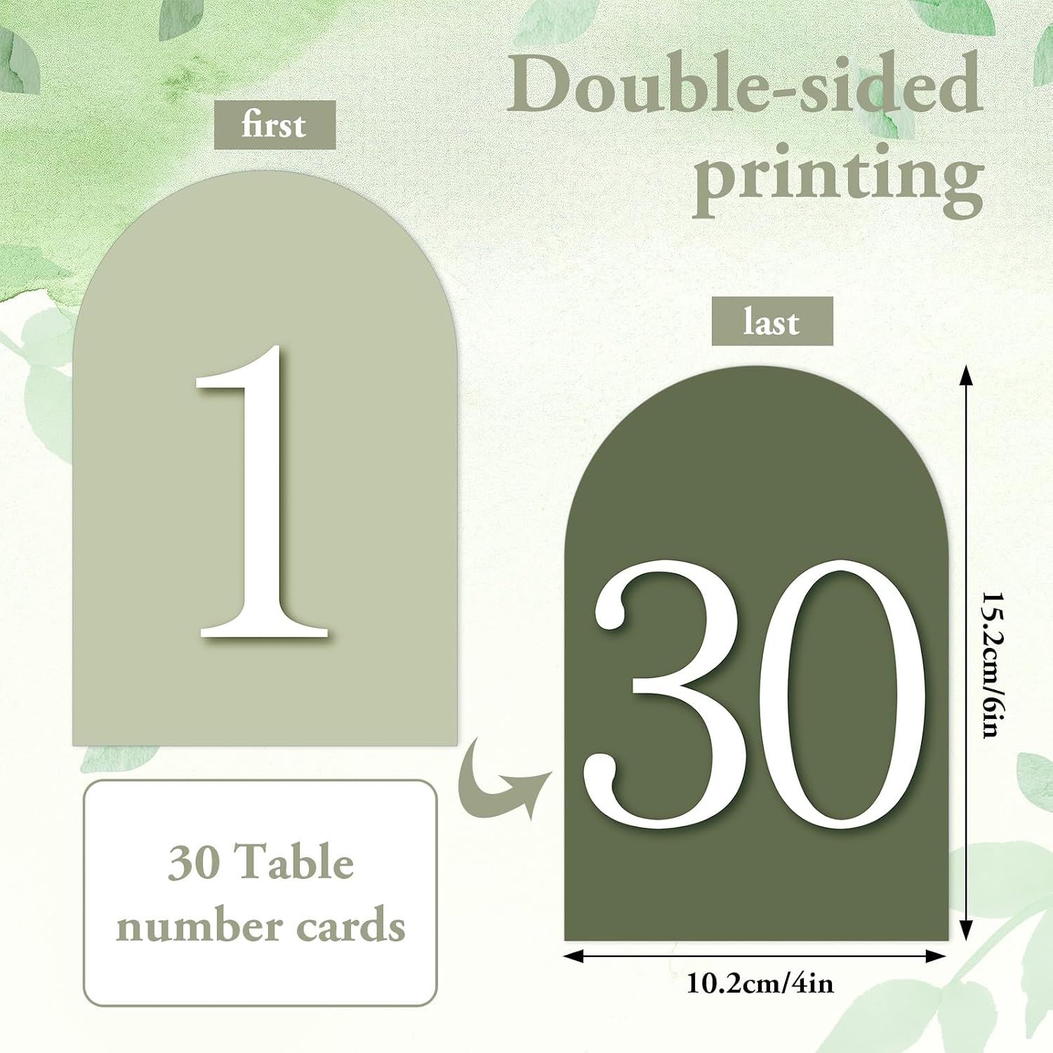 FYSUIMU Wedding Table Numbers 1-30 Sage Green Double-Sided Place Cards 4 x 6 Inch Gradient Green Colored Table Number Labels for Birthday Bridal Baby Shower Reception Party Seating Decor
