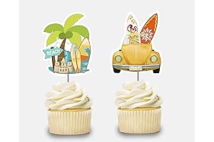 Surf Cupcake Toppers 12 pcs, Surfer Cake Picks Birthday Decoration, Beetle Party...