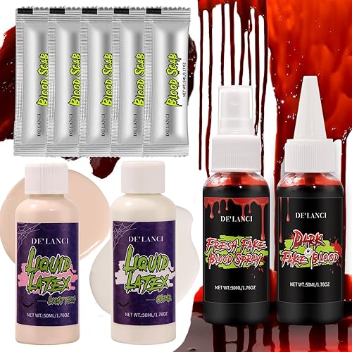 Kit de maquillaje SFX de látex líquido y sangre falsa, látex líquido blanco y carne, aerosol de sangre brillante, sangre oscura que gotea, gel de