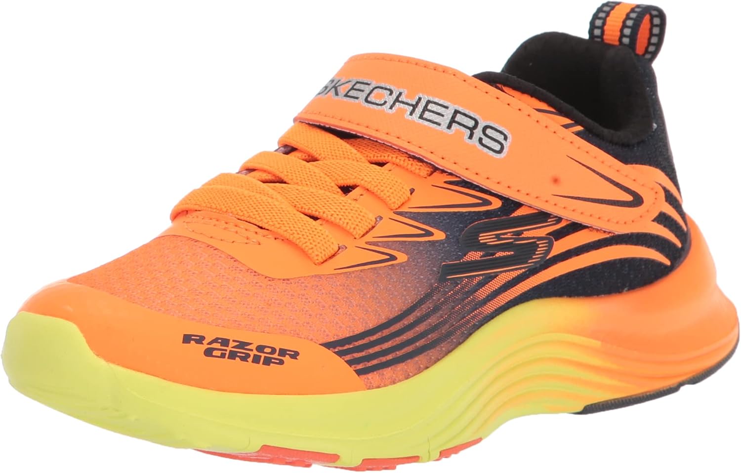 Skechers Kids Boy's Razor Grip Sneaker, Orange/Navy, 12 Little Kid