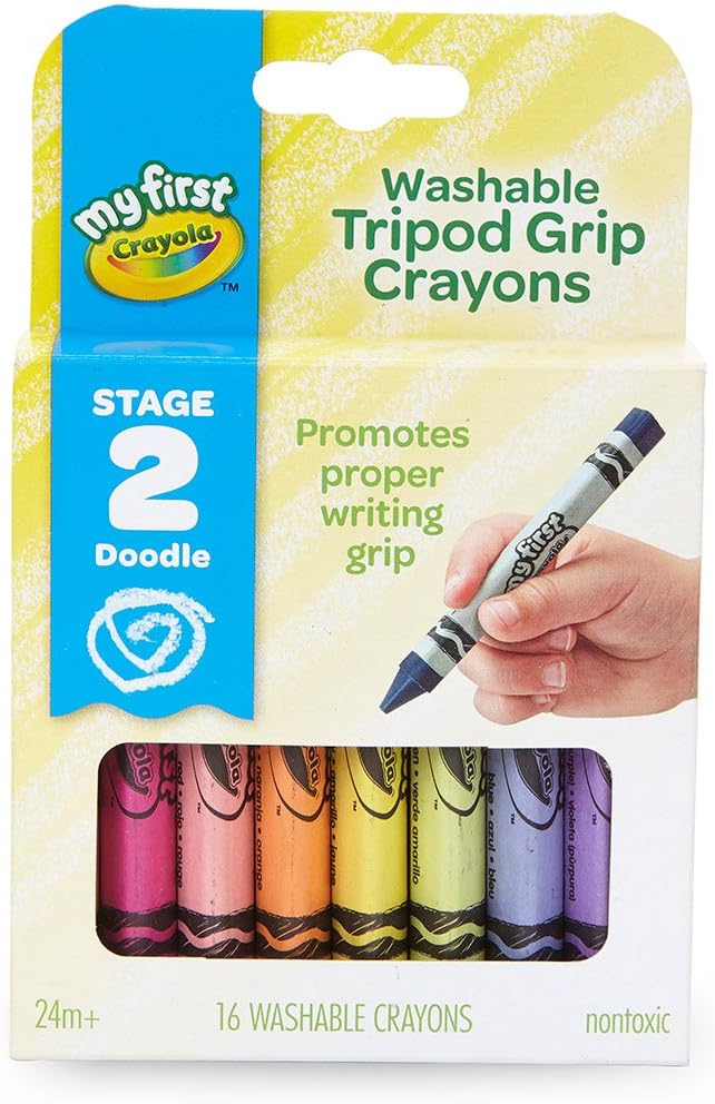 Crayola My First Washable Tripod Grip Crayons, Assorted Colors, Set of 16