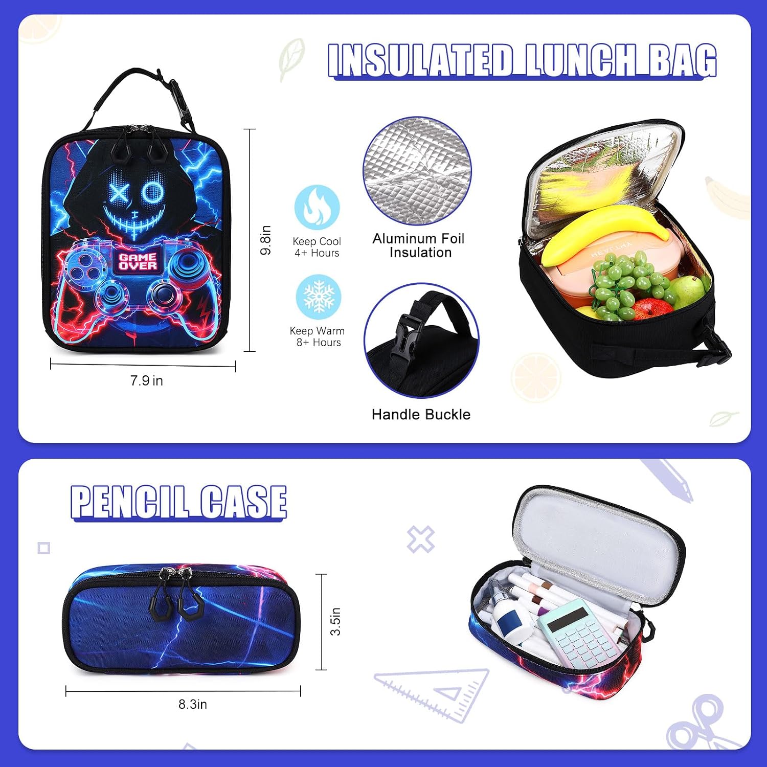 Jafeton Kids Backpack for Boys,3D Reflective Gaming School Backpack with Sling Bag, Insulated Lunch Bag, Boys Backpack for Elementary Middle School Students, Gamer Bookbag for Kids Ages 3-12 (Game)