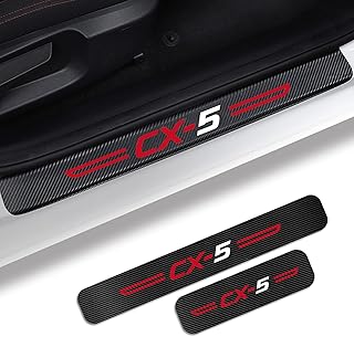 4PS for Mazda CX5 Door Sill Protector, Carbon Fiber Leather Door Entry Guard for Mazda CX-5 Stickers and Decals, for Mazda CX5 Accessories 2019 2021 2022 2023
