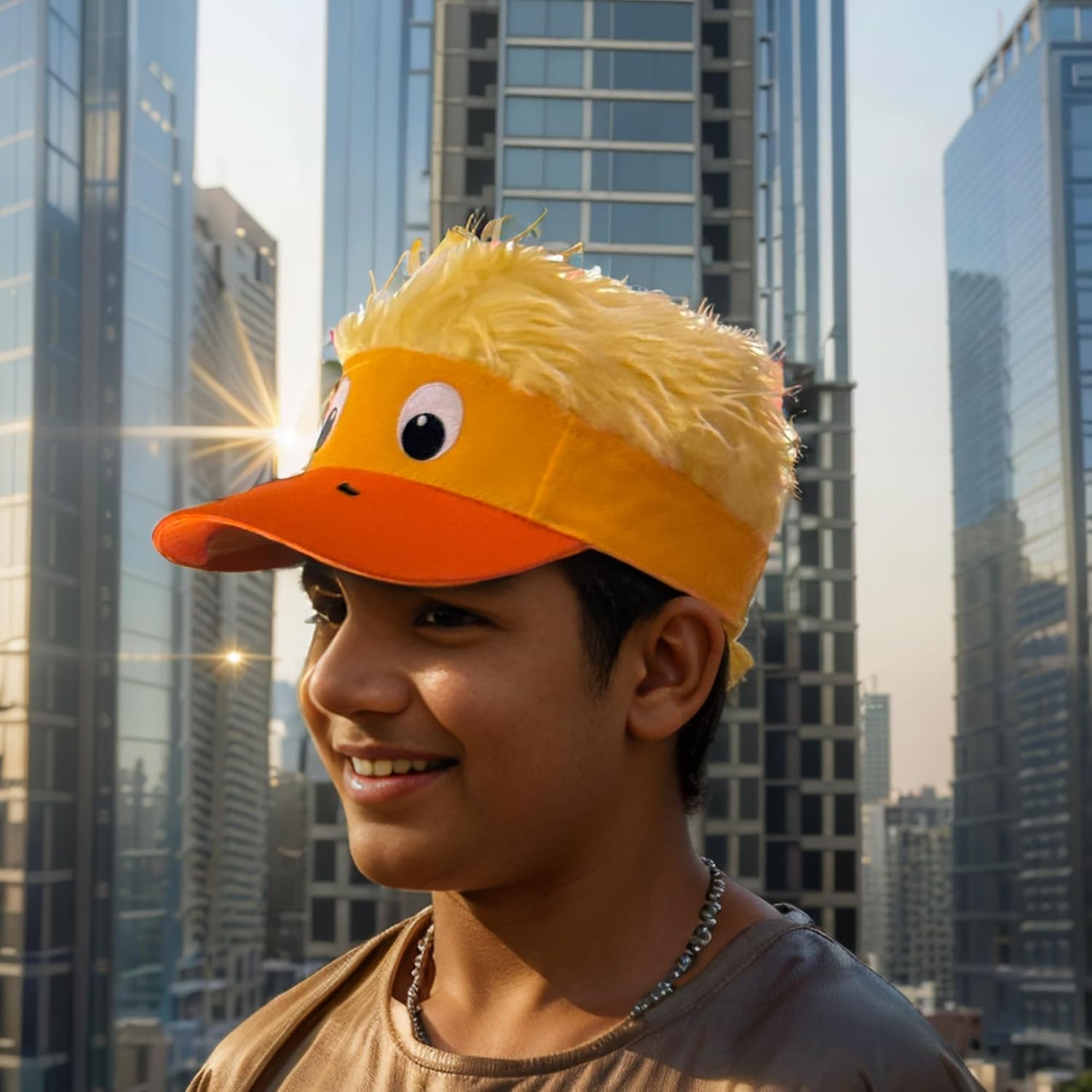 Popfizzy Funny Duck Hat with Wig, Spiked Hair Cap, Boys & Girls' Adjustable One Size Halloween Baseball Hat - Image 6