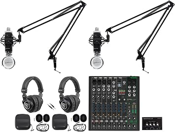 Audiosavings Bundle1 Mackie ProFX10v3+ Analog Mixer Bundle With 2 Rockville PRO-M50 Headphones & 2 Rockville RCM03 Microphone, 1 Rockville RCTR106B Cable, 2 DMS40 Stand, 1 RHPA4 Amplifier