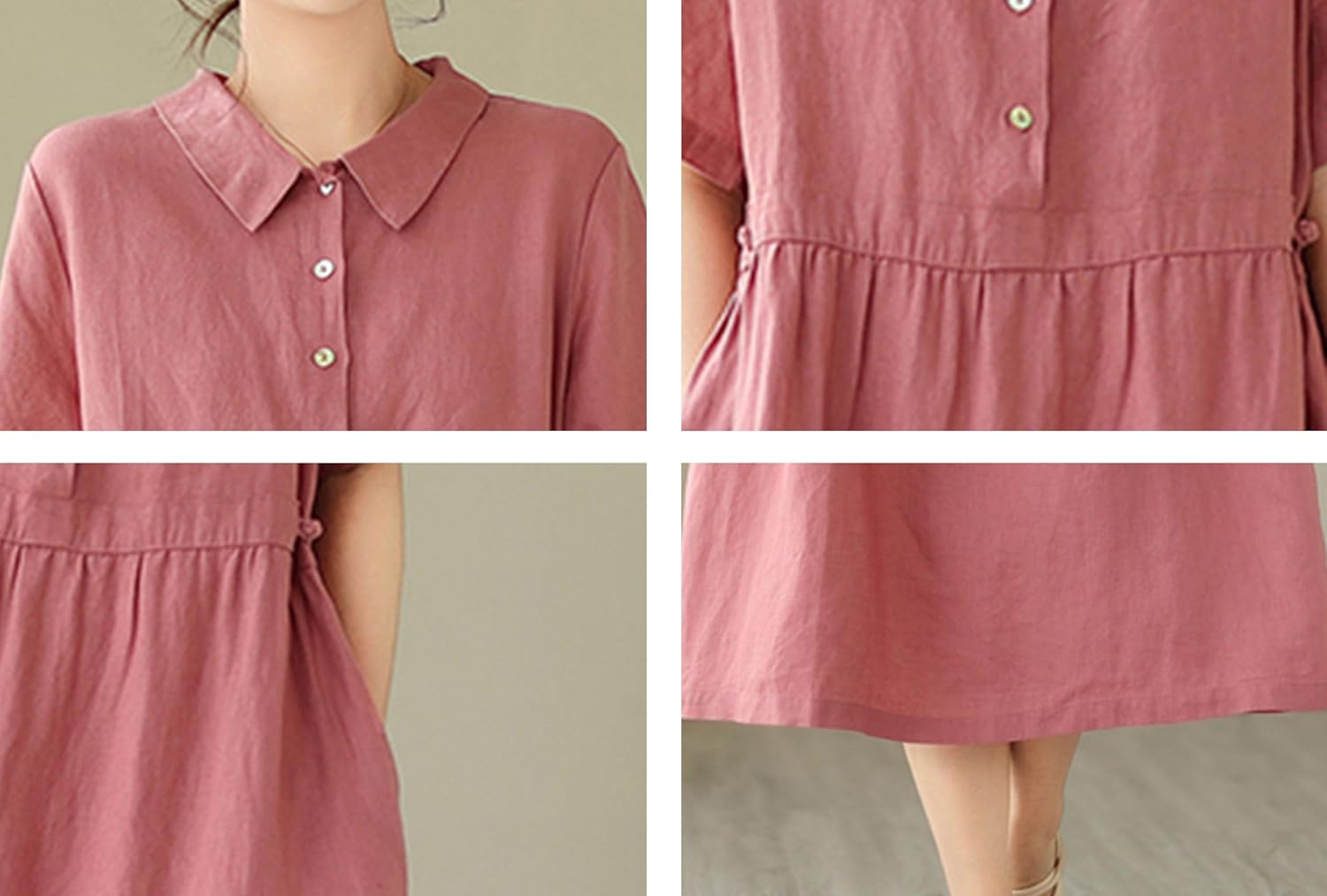 Women's Summer Short Sleeves Dress Polo Button Midi Dresses with Pockets - Image 6