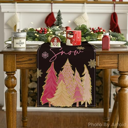 Miniatura 7 de Artoid Mode Árbol de Navidad rojo Let It Snow Snowflake Camino de mesa de invierno, decoración de mesa de comedor de cocina de Navidad para fiesta