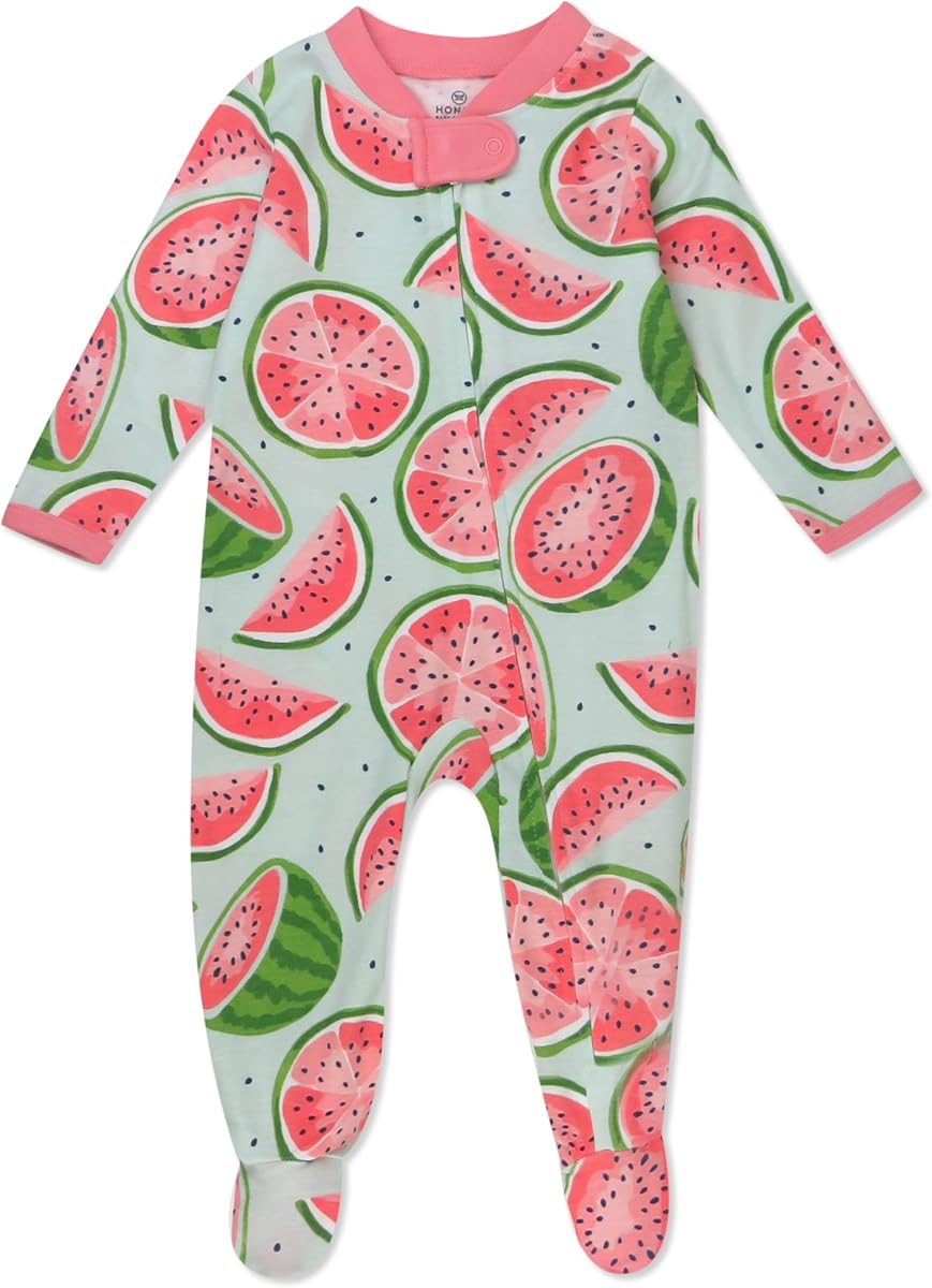 HonestBaby Pijama con patas para dormir y jugar para bebés Mono para dormir de una pieza Pijama con cremallera frontal de algodón orgánico para bebés niñas, unisex