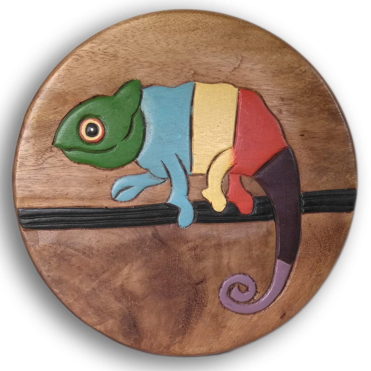 ART-CRAFT Vielseitiger Kinderhocker Holzhocker rund aus Massivholz Tiermotiv Cameleon mit vielen Einsatz Möglichkeiten (Cameleon)