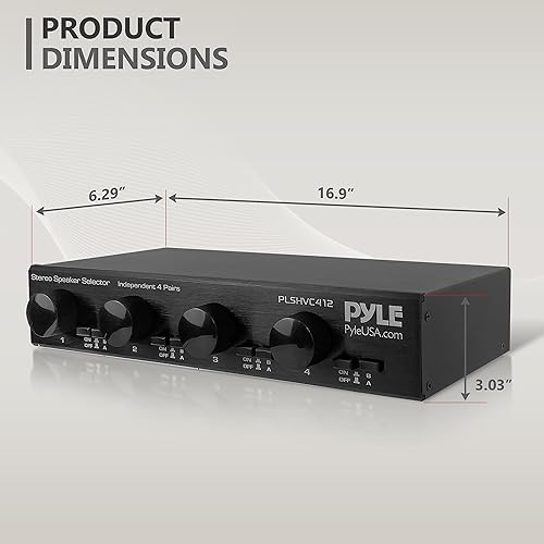 Miniatura 7 de Pyle Selector de altavoz estéreo de alta potencia de 4 canales con control de volumen, construcción de carcasa resistente y duradera, disipador de