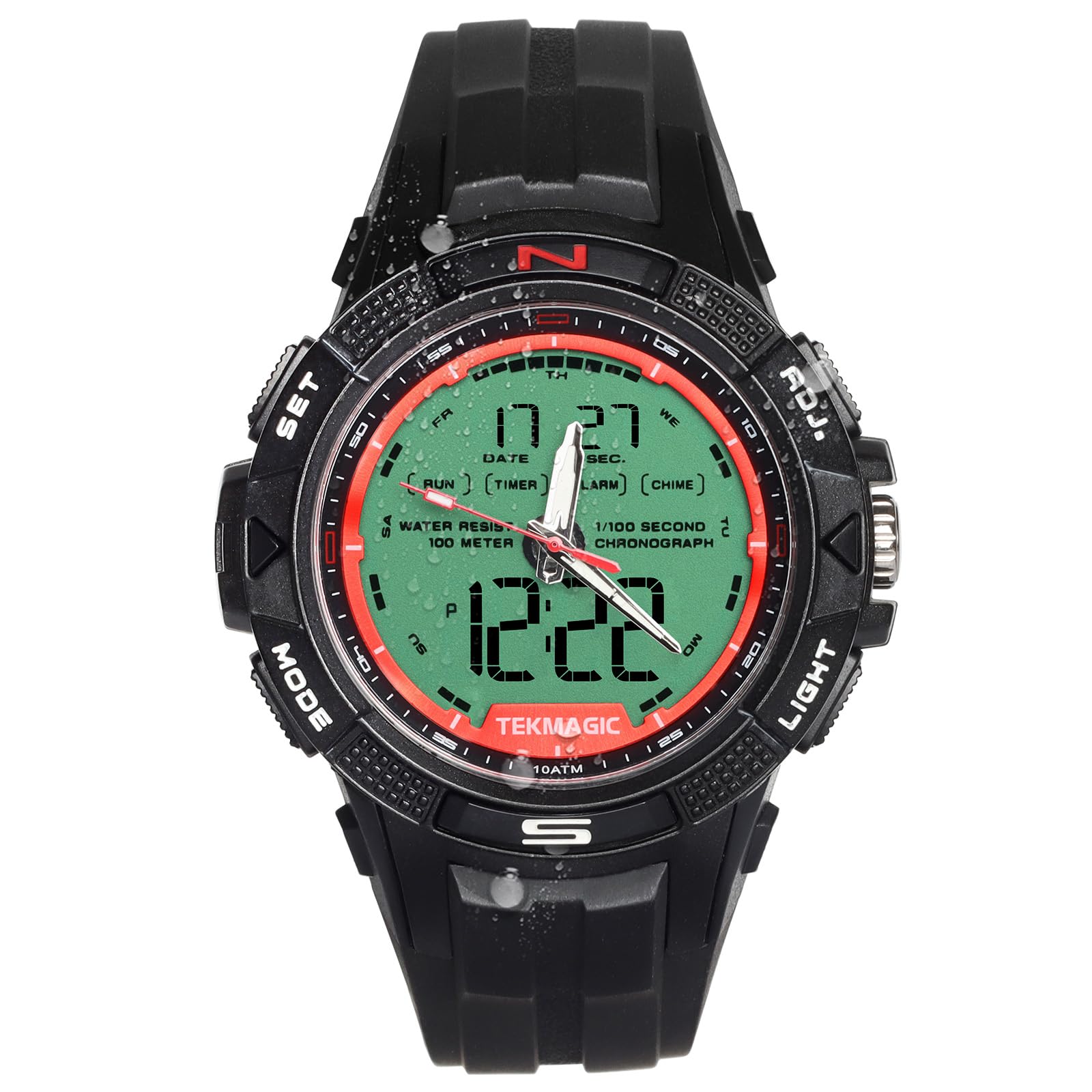 Reloj Pulsera Hombre Impermeable 100 Metros para Buceo y Nadar con Visualización Digital y Analógico, Despertador, Cronógrafo, Hora Dual Calendario, Cuenta Regresiva