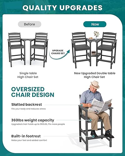 Miniatura 4 de SERWALL Juego de 2 sillas Adirondack altas con mesa de conexión, color gris