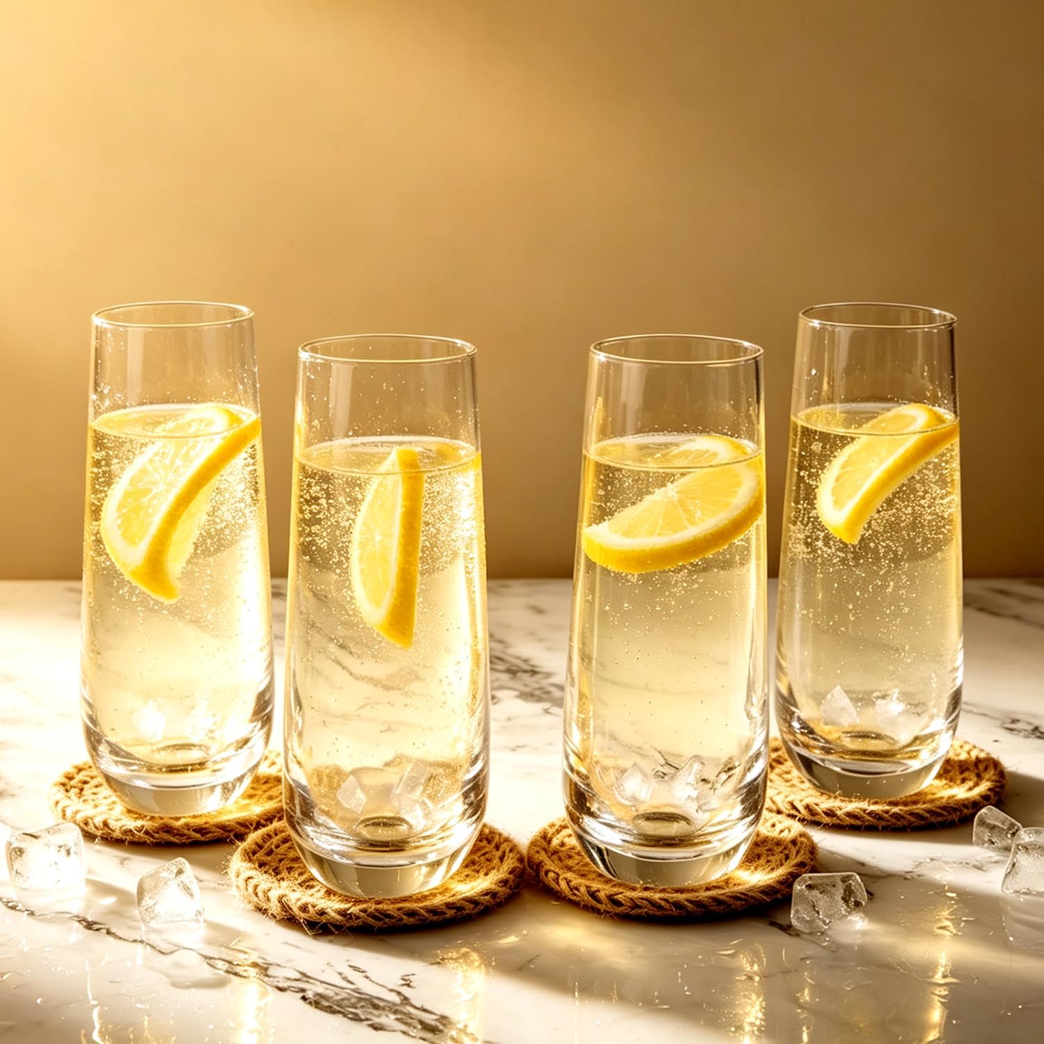Champagne Flute Glasses,Clear Glass set, Tall Highball Style, Versatile Drinkware for Cocktail Cups for Rose, prosecco, mimosas,Great for Weddings and Parties (Clear-2pcs)