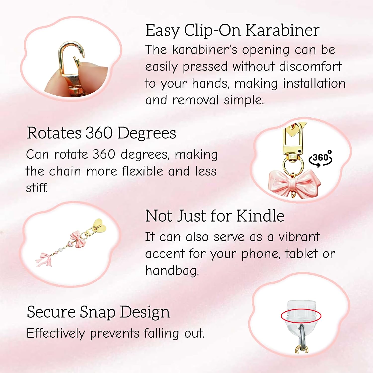 Charm Chain for Kindle, E-Reader Charms Chain with Dust Plug Type C Cute Gold Bow Decor Compatible with Kindle and Phone Keychain Decorating Accessories Bookish Gifts for Booklovers