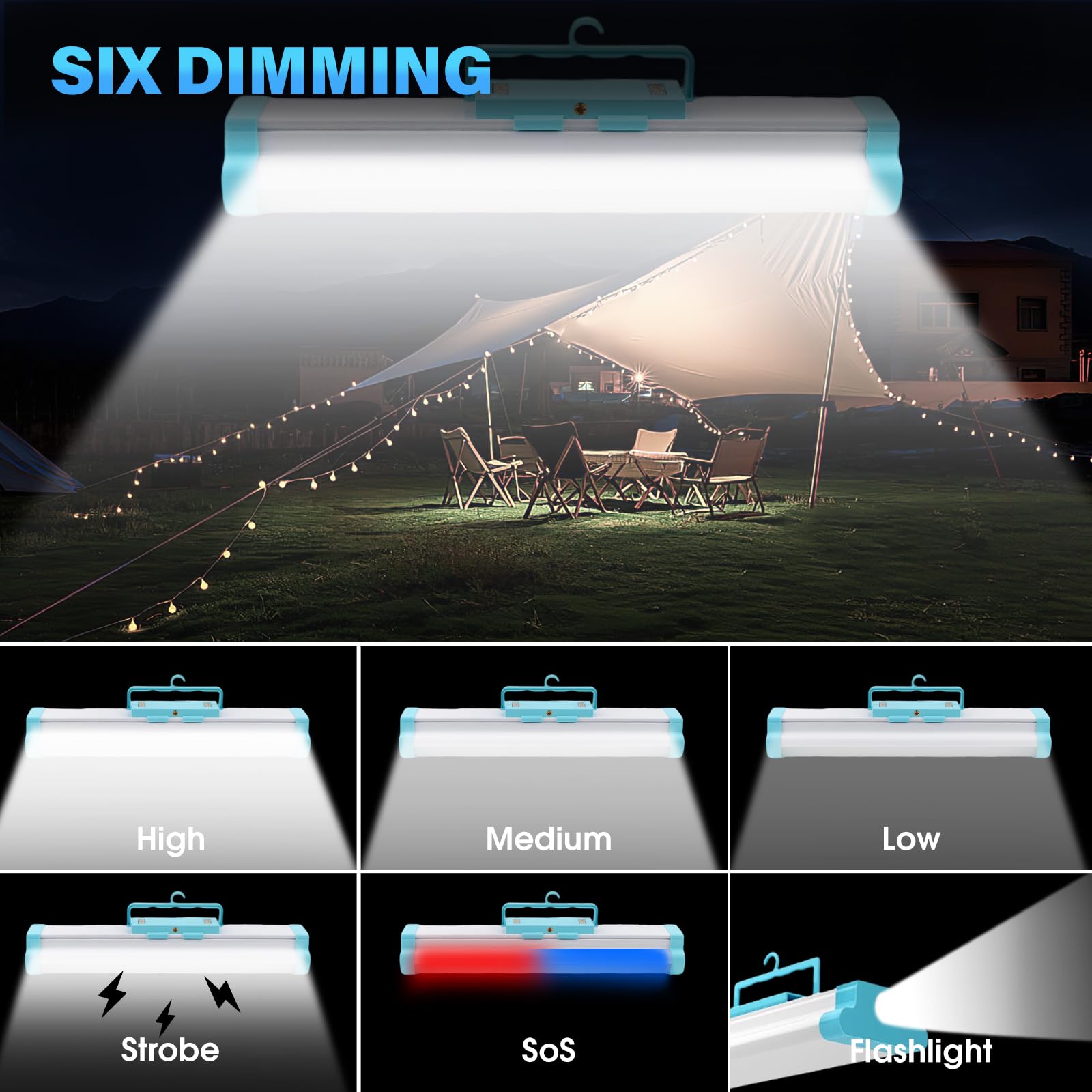 LETOUR Lampe de camping avec lampes de poche 2000 lumens, lumière magnétique rechargeable, 4 modes, lampe de tente, lampe de camping rechargeable par USB, lampe de secours pour camping en plein air