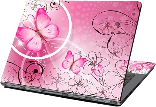 Laptop Skin Sticker Decal,12" 13" 13.3" 14" 15" 15.4" 15.6" Laptop Skin Sticker Protector Cover for Toshiba Hp Samsung Dell Apple Acer Leonovo Sony Asus Laptop Notebook Pink Butterflies & Flowers