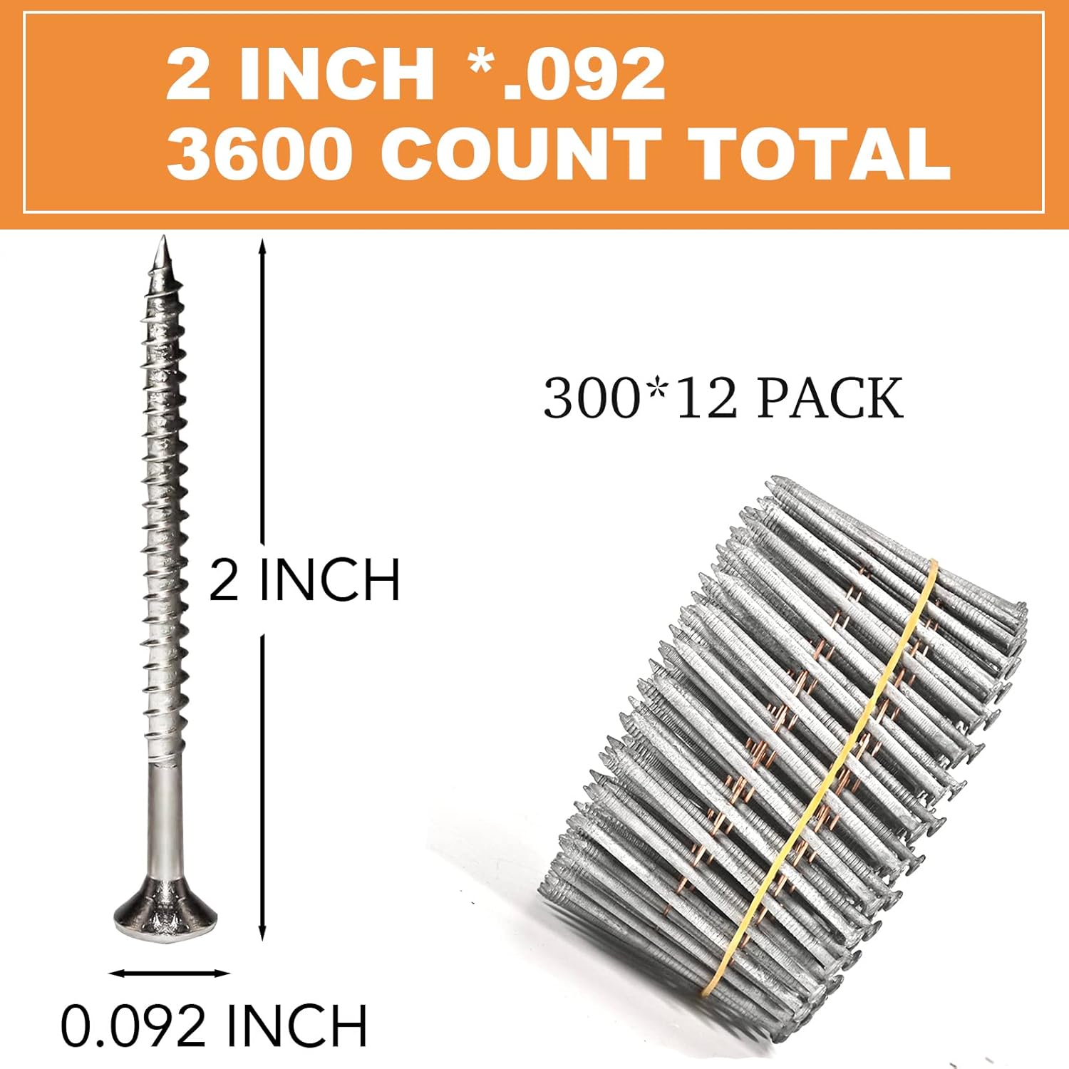 BHTOP 3600 Count Siding Nails, 15-Degree 2 Inch *.092 Wire Collated Coil Ring Shank Nails, Full Round Head Hot-Dipped Galvanized Siding Nailer Attachment Replacement Parts