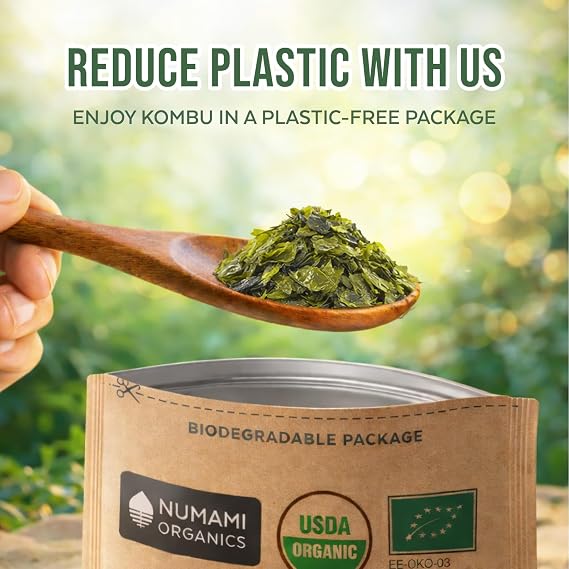Organic Kombu Kelp Flakes - Young Baby Seaweed Grown in North Atlantic, Premium Quality Freeze-Dried for higher vitamin content. Soft Texture & Mild Taste. 12 tsp for daily vitamins. 60 Servings