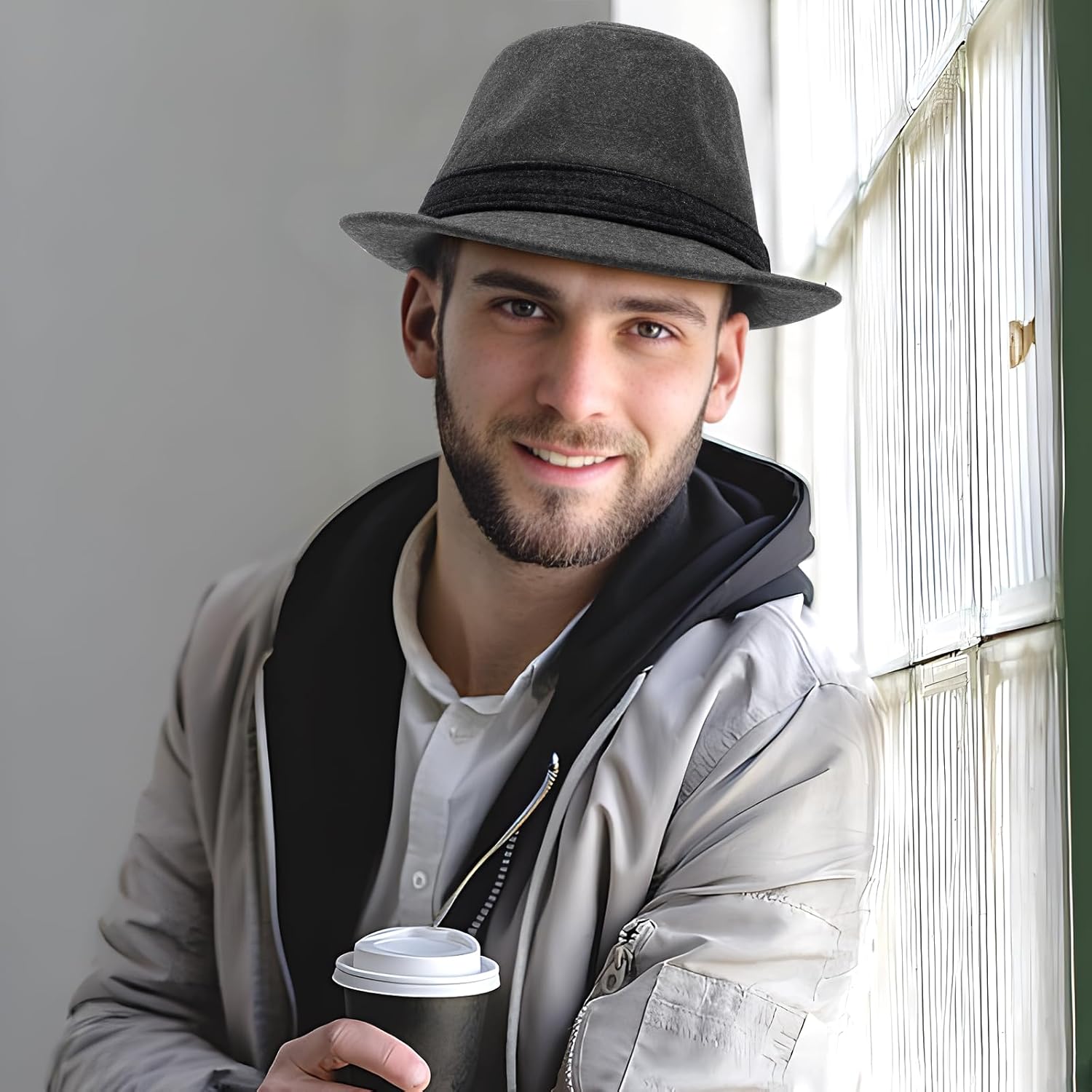 Ultrafun Fedora Hats for Men Women Classic Short Brim Felt Manhatta Fedora Hat with Feathers Band - Image 6