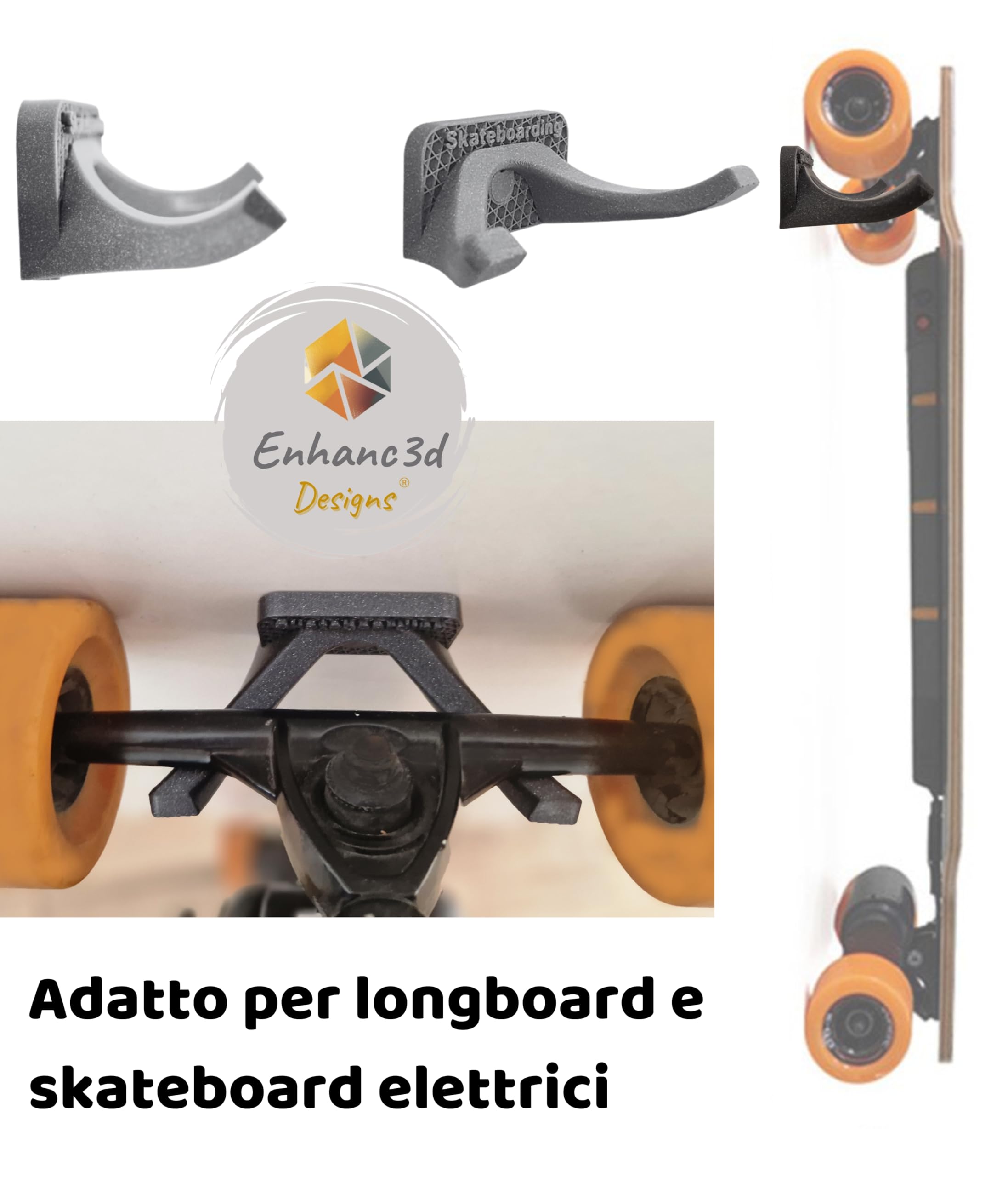 Supporto da parete per skate dal design moderno, per appendere skate, skateboard o longboard (1 unità).