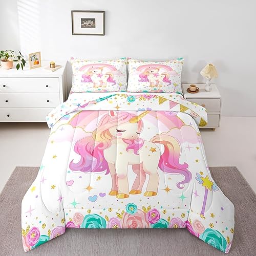 Miniatura 240 de Castle Fairy Juego de edredón con bandera estadounidense, tamaño King, ropa de cama de animales de pastor alemán para niñas y adolescentes, juego