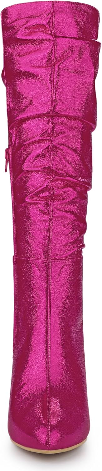 Allegra K Women's Pointed Toe Slouch Stiletto Heels Knee High Boots