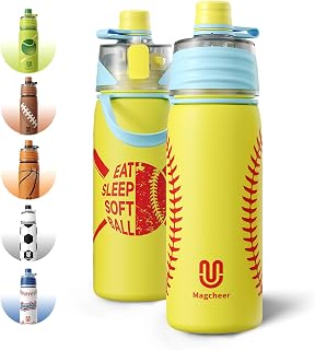 Softball Water Bottle - 20oz Insulated Misting Water Bottles Stainless Steel 3D Textured - Softball Accessories Gift for Kids