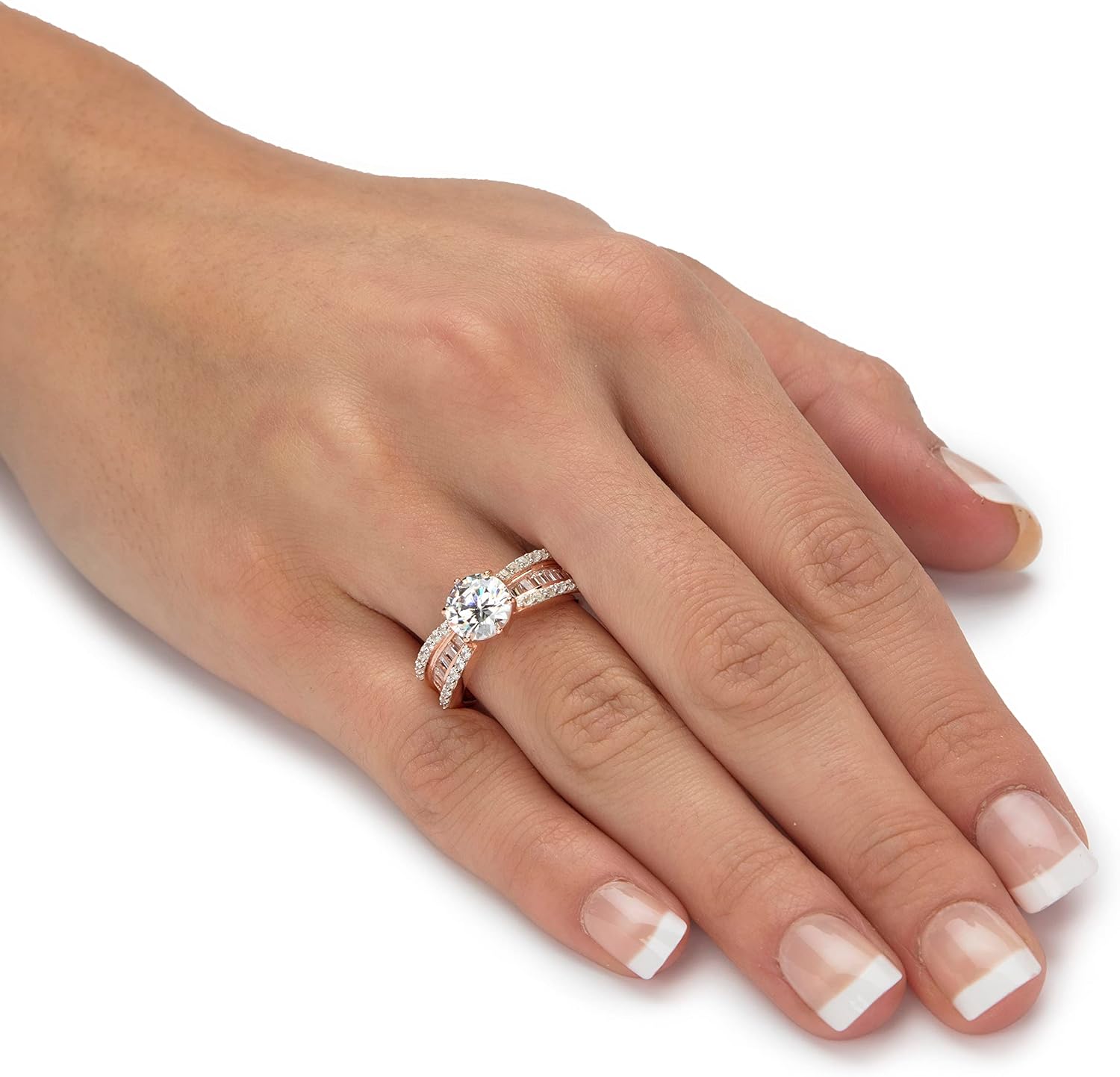 PalmBeach Rose Gold-plated Sterling Silver Round Cubic Zirconia Engagement Ring Sizes 6-10