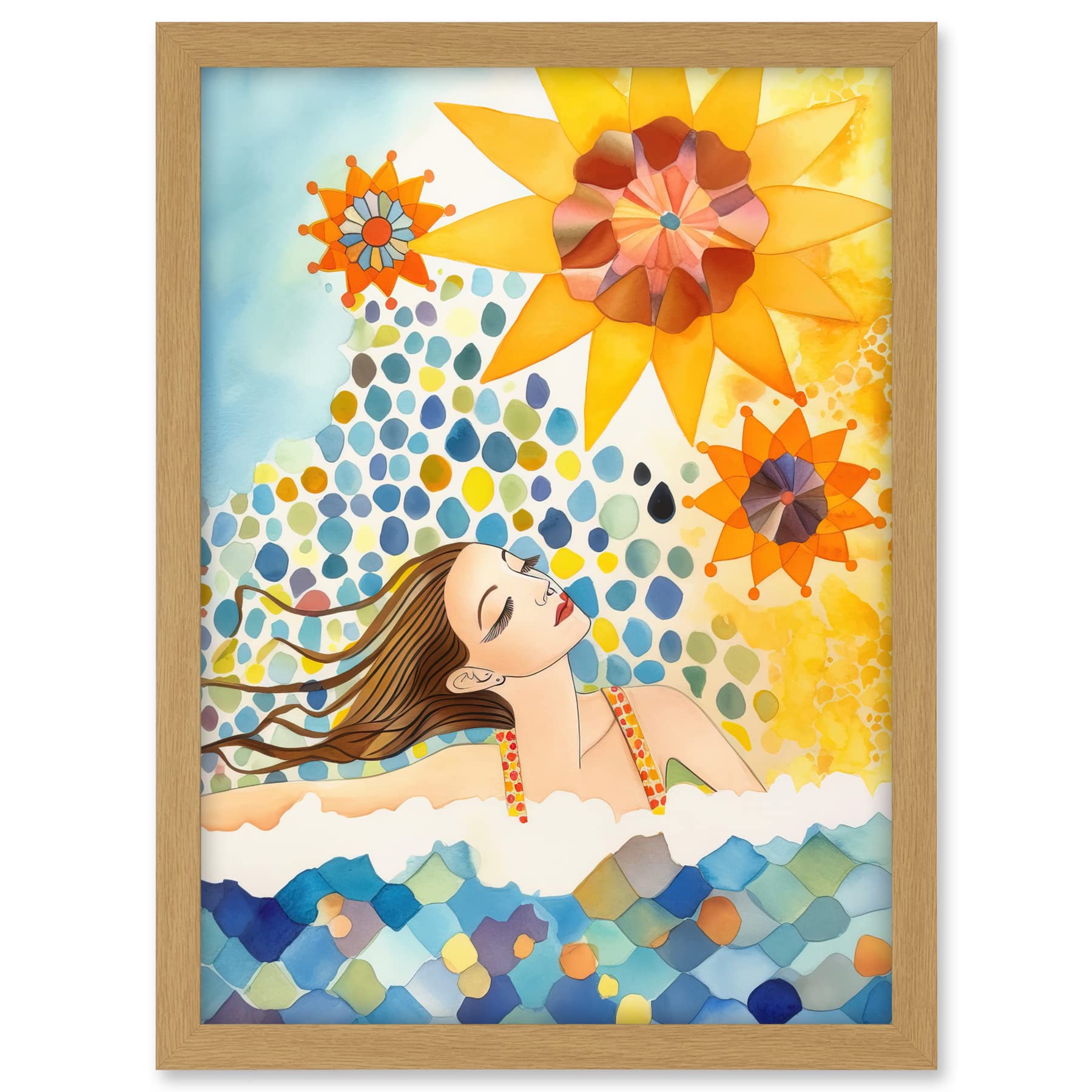 Artery8 Abstract Sea Swimming Folk Art Bathroom Artwork Framed A3 Wall Art Print