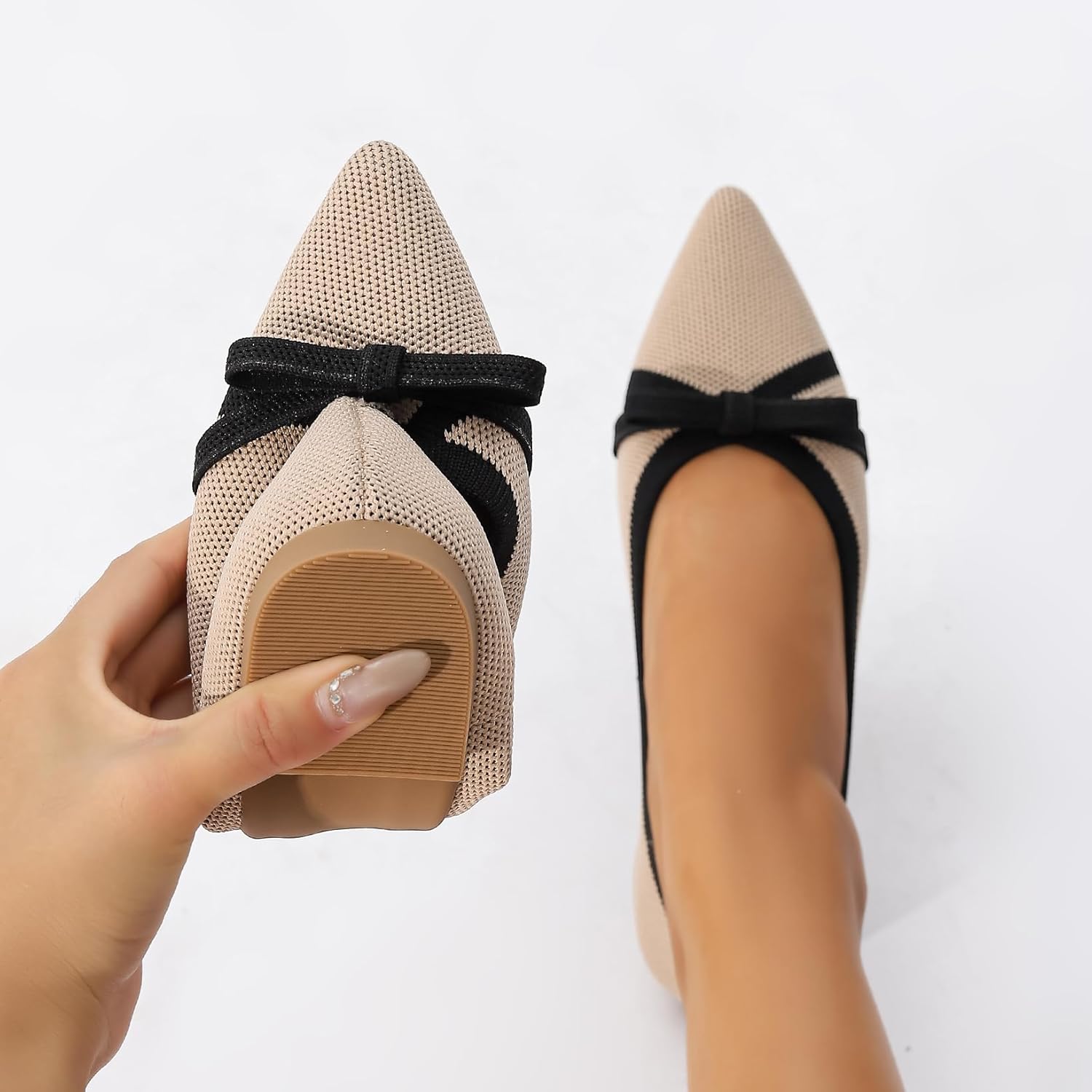 Flats for Women Pointed Toe Knit Foldable Ballet Women's Fat Shoes Dressy Comfortable Slip On Womens Shoe for Casual Office Work - Image 5