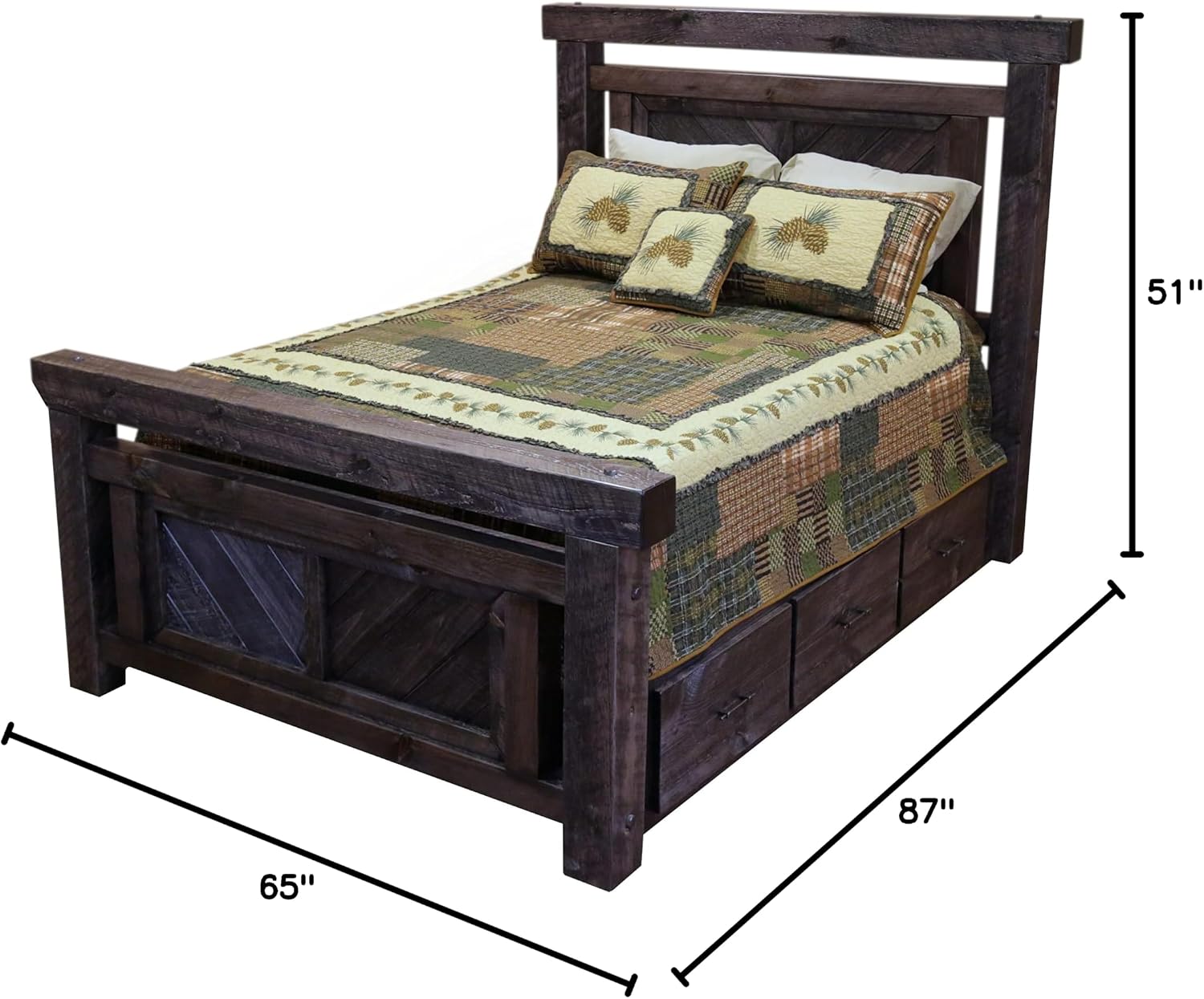 Furniture Barn USA Farmhouse Timber Peg Twin Panel Platform Bed with Footboard, Dusk Stain
