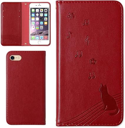 Amazon Co Jp Oppo A55s 5g ケース ケース カバー 手帳ケース スマホ 携帯ケース スマートフォン 型押し エンボス 猫 ねこ ネコ キャット 音符 肉球 レッド Simフリー 家電 カメラ