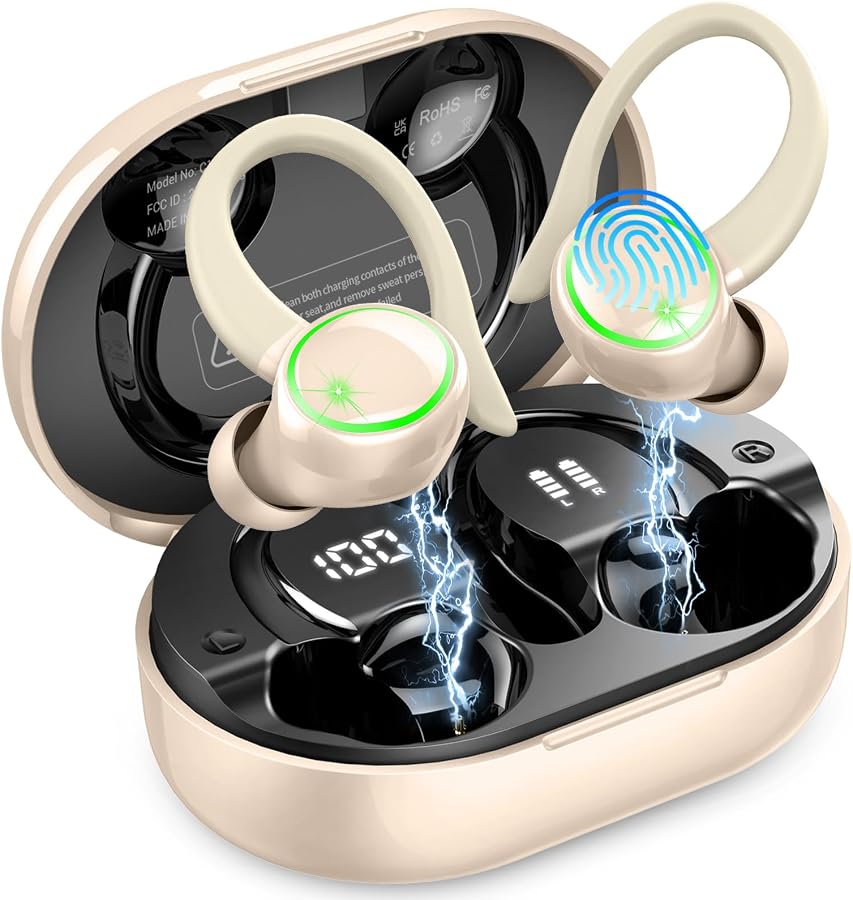 Matast Cuffie Bluetooth 5.4 Sport, Auricolari Bluetooth con 6D Bass Stereo, HiFi Cuffiette LED, In Ear Cancellazione Rumore ENC e 4 HD Mics — foto principale